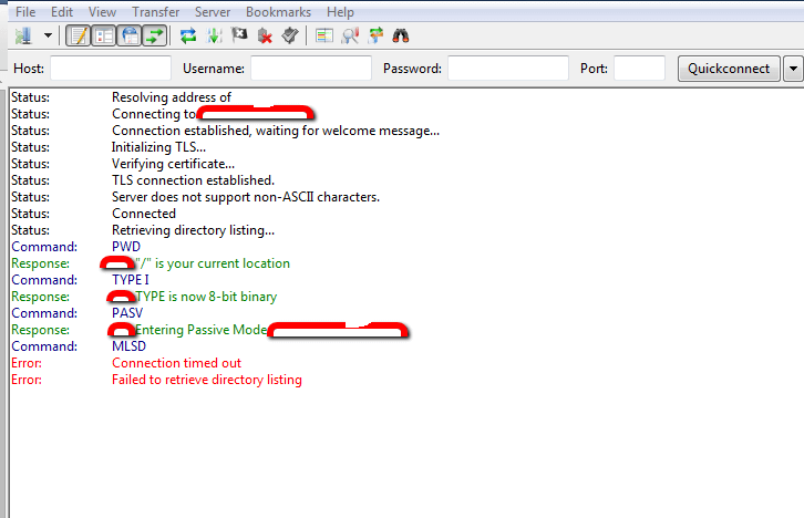 filezilla failed to retrieve directory listing