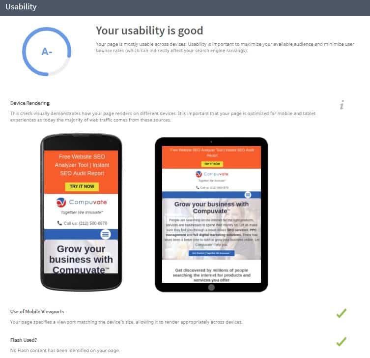 This image shows the mobile performance of a website