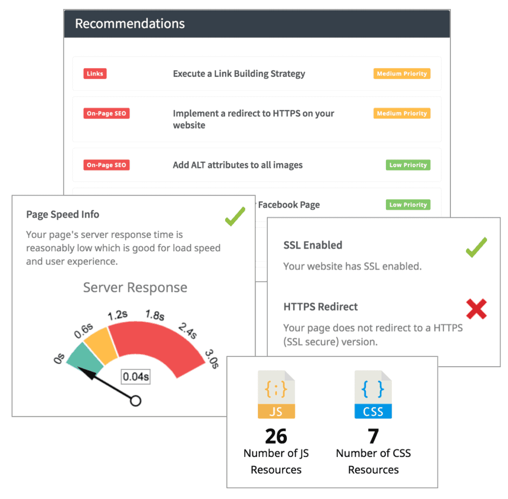 an image of a comprehensive website checkup tool